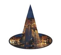 LRHCNZDCP Chapeau de sorcière d'Halloween imprimé Venice Night pour femmes et hommes, fêtes festives, cosplay, accessoires d'Halloween, 1 pièce