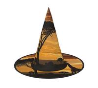 LRHCNZDCP Chapeau de sorcière imprimé girafe et arbres au crépuscule en Afrique pour femmes et hommes, fêtes festives, cosplay, accessoires d'Halloween, 1 pièce