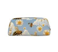 LRHCNZDCP Flying Bees Trousse à crayons en cuir avec fermeture éclair dorée pour adolescents, filles, garçons, hommes et femmes, Argenté., One Size, Cartable