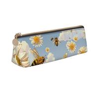 LRHCNZDCP Flying Bees Trousse à crayons en cuir avec fermeture éclair triangulaire pour l'école et le bureau Motif abeilles volantes, blanc, Taille unique, Cartable