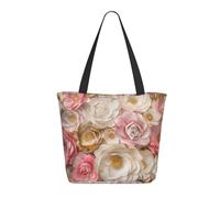 LRHCNZDCP Grand sac à main léger pour femme avec imprimé rue de Londres Rouge, Magnifiques fleurs en or blanc, Taille unique