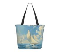 LRHCNZDCP Grand sac fourre-tout à motif turquoise imprimé, sac à bandoulière léger, sac à main pour femme, sac pour ordinateur portable, travail, voyage, shopping, Paysage de bateau à voile., Taille