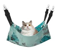 LRHCNZDCP Hamac pour chat à imprimé floral bleu sarcelle, lit doux double couche à suspendre pour petit animal de compagnie, taille M