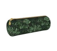 LRHCNZDCP Hunter Trousse à crayons ronde en cuir avec fermeture éclair Motif pétales floraux Vert, blanc, Taille unique, Cartable