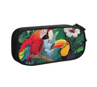 LRHCNZDCP Jolie trousse à crayons, ara et toucan perché de forêts tropicales tropicales - Trousse à crayons - Trousse de maquillage pour voyage, école, bureau - Noir, Noir , Taille unique, Cartable
