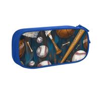 LRHCNZDCP Jolie trousse à crayons, baseball, basket-ball, football, hockey - Trousse à crayons imprimée pour voyage, école, bureau, noir, bleu, Taille unique, Cartable