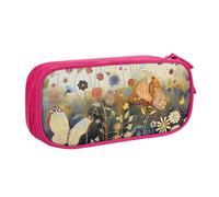 LRHCNZDCP Jolie trousse à crayons, poule volante et papillons parmi fleurs, trousse à crayons, trousse de maquillage pour voyage, école, bureau, noir, rose, Taille unique, Cartable