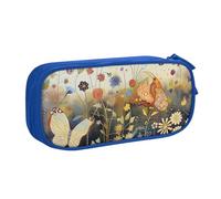 LRHCNZDCP Jolie trousse à crayons, poule volante et papillons parmi fleurs, trousse à crayons, trousse de maquillage pour voyage, école, bureau, noir, bleu, Taille unique, Cartable