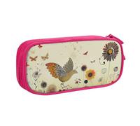 LRHCNZDCP Jolie trousse à crayons, poule volante et papillons parmi fleurs, trousse à crayons, trousse de maquillage pour voyage, école, bureau, noir, rose, Taille unique, Cartable
