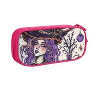 LRHCNZDCP Jolie trousse à crayons, sorcière magique, sorcellerie, dessin bohème, trousse à crayons, trousse de maquillage pour voyage, école, bureau, noir, rose, Taille unique, Cartable