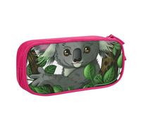 LRHCNZDCP Jolie trousse à crayons, trousse à crayons avec imprimé koala et feuille verte, trousse de maquillage pour voyage, école, bureau, noir, rose, Taille unique, Cartable