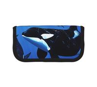 LRHCNZDCP Killer Whales Swim Along Trousse à crayons en toile avec fermeture éclair, Noir , Taille unique, Cartable