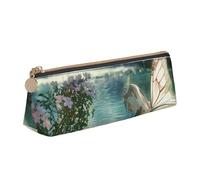 LRHCNZDCP Lake Fairy Trousse à crayons en cuir avec fermeture éclair triangulaire pour l'école et le bureau, blanc, Taille unique, Cartable