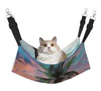 LRHCNZDCP Lit hamac pour chat avec motif cocotier et palmier, plage de sable, lit doux double couche à suspendre pour petit animal de compagnie, taille L