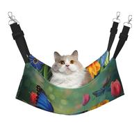 LRHCNZDCP Lit hamac pour chat imprimé papillon bleu et fleurs, lit doux double couche à suspendre pour petit animal de compagnie, L