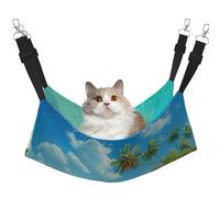 LRHCNZDCP Lit hamac pour chat Island avec plage de sable et palmiers, lit doux à suspendre à double couche pour petit animal de compagnie, taille M