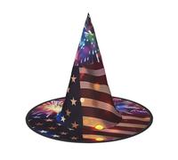LRHCNZDCP Lot de 2 chapeaux de sorcière avec drapeau américain de feu d'artifice imprimé le 4 juillet pour femmes et hommes, fêtes festives, cosplay, accessoires d'Halloween