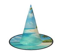 LRHCNZDCP Lot de 2 chapeaux de sorcière d'Halloween imprimés île avec plage de sable et palmier pour homme et femme, fêtes festives, cosplay, accessoires d'Halloween