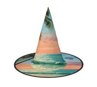 LRHCNZDCP Lot de 3 chapeaux de sorcière d'Halloween imprimés avec palmier et noix de coco pour homme et femme, pour fêtes festives, cosplay, Halloween, plage de sable