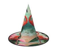 LRHCNZDCP Lot de 3 chapeaux de sorcière d'Halloween imprimés de deux flamants roses pour femmes et hommes, fêtes festives, cosplay, accessoires d'Halloween