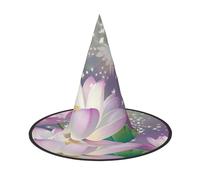 LRHCNZDCP Lot de 3 chapeaux de sorcière d'Halloween imprimés fleurs de lotus asiatiques pour femmes et hommes, fêtes festives, cosplay, accessoires d'Halloween