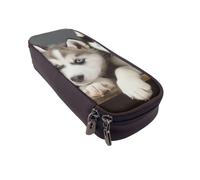 LRHCNZDCP Love from New York Trousse à crayons en cuir avec imprimé mignon pour l'école, le bureau, l'université, pour adultes, garçons et filles, Chiots Husky, Taille unique, Cartable