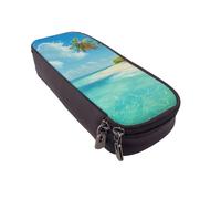 LRHCNZDCP Love from New York Trousse à crayons en cuir avec imprimé mignon pour l'école, le bureau, l'université, pour adultes, garçons et filles, Île avec plage de sable et palmier, Taille unique