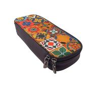 LRHCNZDCP Love from New York Trousse à crayons en cuir avec imprimé mignon pour l'école, le bureau, l'université, pour adultes, garçons et filles, Groupe de géométrie marocaine, Taille unique