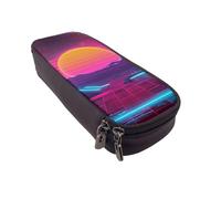 LRHCNZDCP Retrowave - Trousse à crayons en cuir avec imprimé d'images pour l'école, le bureau, l'université, pour adultes, garçons et filles, Noir , Taille unique, Cartable