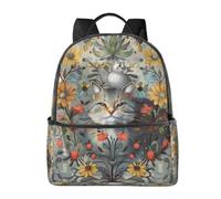 LRHCNZDCP Sac à dos pour ordinateur portable avec motifs de chats, oiseaux et fleurs, sac à dos élégant, léger, sac à dos de voyage pour enfants, garçons et filles, Chats et fleurs drôles, One Size