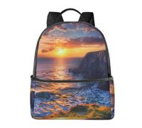 LRHCNZDCP Sac d'école imprimé fleur de lotus pour ordinateur portable, sac à dos élégant et léger, sac à dos de voyage pour enfants, garçons et filles, Irlande Coucher de soleil Paysage marin, One