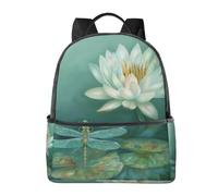 LRHCNZDCP Sac d'école imprimé poules de la ferme - Sac à dos pour ordinateur portable - Élégant et léger - Sac à dos de voyage pour enfants garçons et filles, Libellule avec nénuphar, One Size, Sac à
