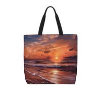 LRHCNZDCP Sac fourre-tout réutilisable avec imprimé beignets colorés pour femme, sac à bandoulière imperméable, sac d'épicerie léger pour le shopping, les voyages et un usage quotidien, Plage Sunrise