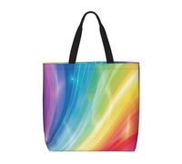 LRHCNZDCP Sac fourre-tout réutilisable avec imprimé mouton mignon pour femme, sac à bandoulière léger, sac d'épicerie pour le shopping, les voyages et un usage quotidien, Rayures colorées arc-en-ciel