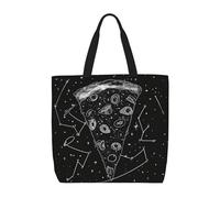 LRHCNZDCP Sac fourre-tout réutilisable avec imprimé pop-corn pour femme, sac à bandoulière imperméable, sac d'épicerie léger pour le shopping, les voyages et un usage quotidien, Constellation de pizza