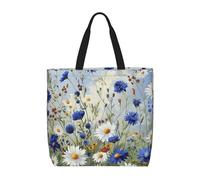 LRHCNZDCP Sac fourre-tout réutilisable pour femme avec imprimé à rayures noires et blanches, sac à bandoulière léger, sac d'épicerie pour le shopping, les voyages et un usage quotidien, Fleurs