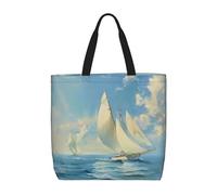 LRHCNZDCP Sac fourre-tout réutilisable pour femme, imperméable, léger, pour le shopping, les voyages et un usage quotidien - Turquoise, Paysage de bateau à voile., Taille unique