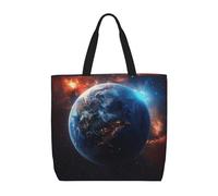 LRHCNZDCP Sac fourre-tout réutilisable pour femme, imperméable, léger, pour le shopping, les voyages et un usage quotidien - Turquoise, Space Planet Earth, Taille unique