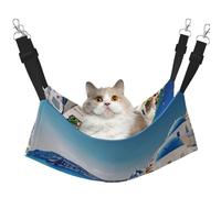 LRHCNZDCP Santorini Lit hamac pour chat Motif île grecque avec vue sur la mer Lit doux double couche suspendu pour petit animal de compagnie, taille M