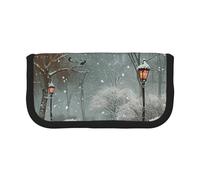 LRHCNZDCP Snow Falling in The Park Trousse à crayons en toile avec fermeture éclair, Noir , Taille unique, Cartable