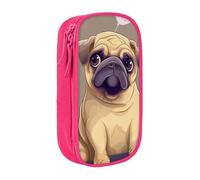 LRHCNZDCP Trousse à crayons amusante avec imprimé chien carlin, jolie trousse à crayons pour l'école et le bureau, noir, rose, Taille unique, Cartable