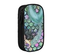 LRHCNZDCP Trousse à crayons avec imprimé écailles de sirène - Noir - Jolie trousse à crayons - Pour l'école et le bureau, Noir , Taille unique, Cartable