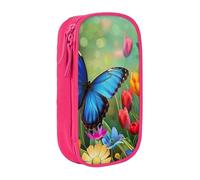 LRHCNZDCP Trousse à crayons avec imprimé papillon bleu et fleurs, jolie trousse à crayons pour l'école, le bureau, noir, rose, Taille unique, Cartable