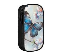 LRHCNZDCP Trousse à crayons avec imprimé papillon bleu sur fleur - Jolie trousse à crayons pour l'école et le bureau - Noir, Noir , Taille unique, Cartable