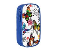 LRHCNZDCP Trousse à crayons avec motif floral blanc et papillons colorés - Jolie trousse à crayons pour l'école et le bureau - Noir, bleu, Taille unique, Cartable