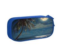 LRHCNZDCP Trousse à crayons avec motif plage tropicale et palmier avec pleine lune et nuit étoilée - Pour l'école, le bureau - Noir, bleu, Taille unique, Cartable
