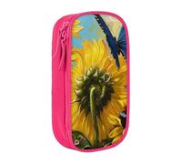 LRHCNZDCP Trousse à crayons avec tournesols jaunes et papillons bleus, jolie trousse à crayons pour l'école, le bureau, noir, rose, Taille unique, Cartable