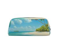 LRHCNZDCP Trousse à crayons en cuir avec fermeture éclair dorée - Motif île avec plage de sable et palmier - Pour adolescentes, garçons, hommes et femmes, doré, One Size, Cartable