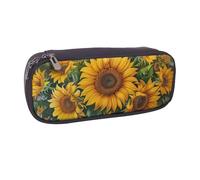 LRHCNZDCP Trousse à crayons en cuir avec feuilles de végétation et fleurs d'hibiscus imprimées de grande capacité pour l'école, le bureau, l'université, adultes, garçons et filles, Tournesols Art