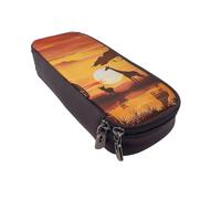 LRHCNZDCP Trousse à crayons en cuir avec imprimé famille d'éléphants pour l'école, le bureau, l'université, pour adultes, garçons et filles, Éléphant et girafe au coucher du soleil, Taille unique